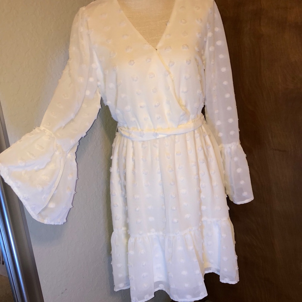 White polka dot long sleeve dress